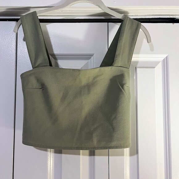 Abercrombie & Fitch Wide Strap Squareneck Top - Olive Green (Size S) - Picture 2 of 4